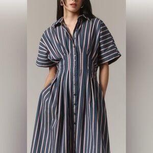 Anthropologie Blue and Pink Striped Maxi Dress